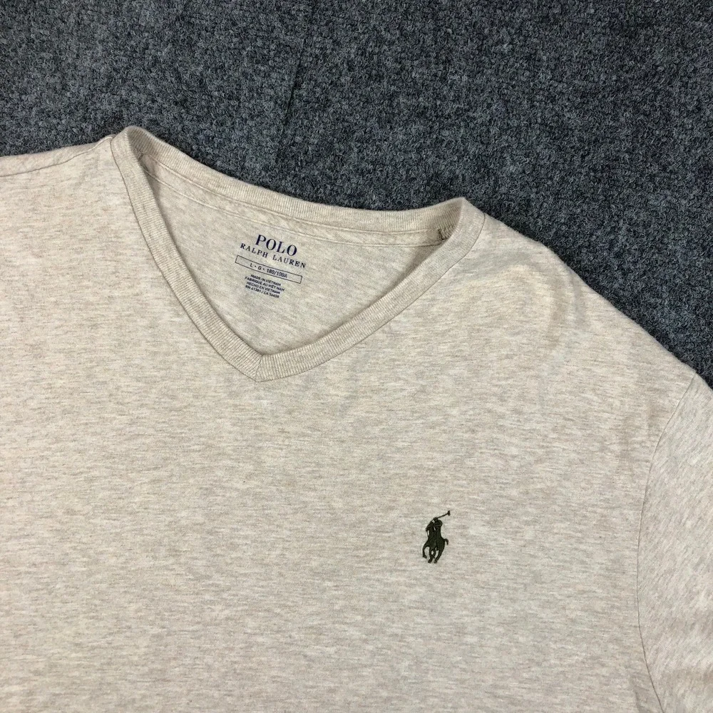 Polo Ralph Lauren Mens Size Large V-Neck T-Shirt Oatmeal Heather Beige Pony Logo
